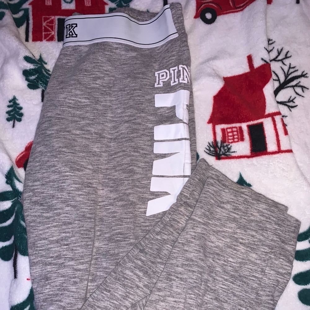PINK Grey Sweatpants With PINK Logo On Side Size L